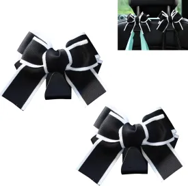 2 PCS Car Bow Seat Headrest Hook, Cute Creative Hidden Decoration, Multi-function Hanging Organizer for Backpack Grocery Bag, Universal for Most Cars Portable Storage Accessories (Black)