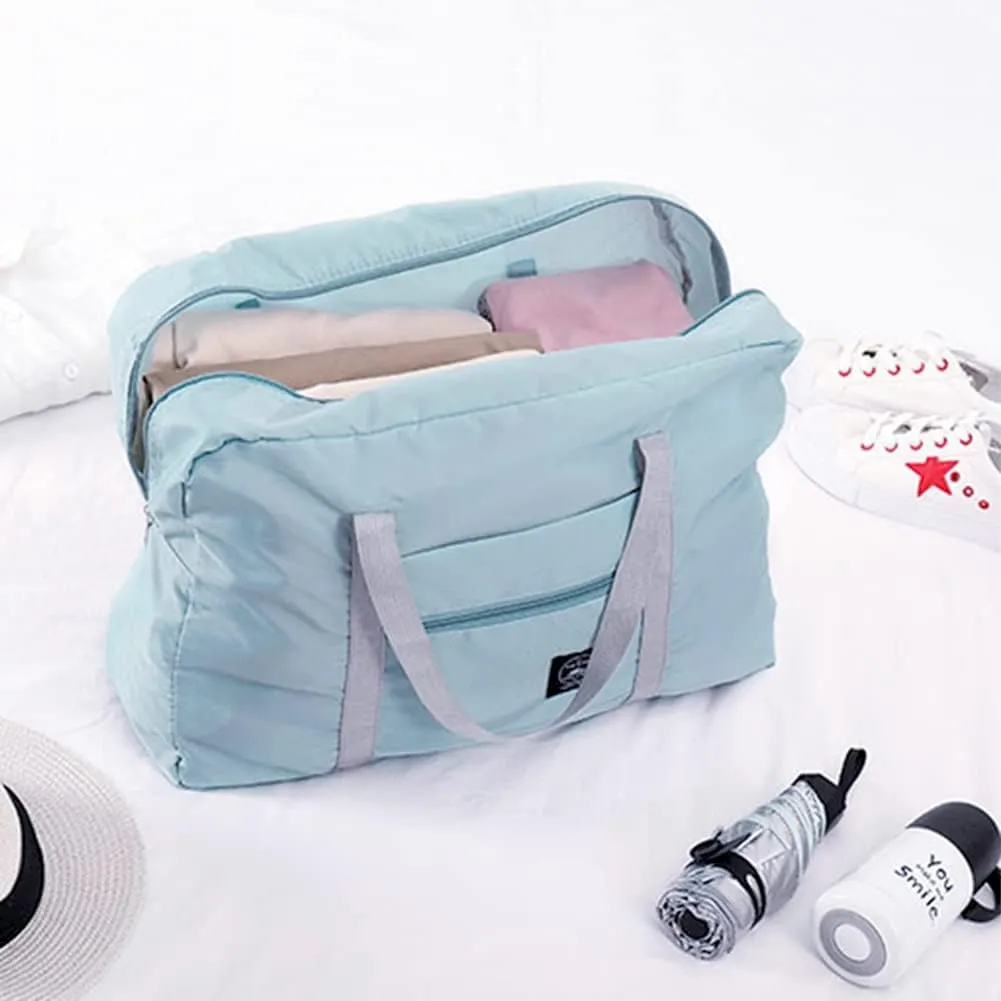 2PCS Travel Duffle Bag Tote Carry on Bag Nylon Lightweight Foldable Travel Bag Water Resistant Sports Gym Duffle Weekender Overnight Bag (Blue Green 2Pe bag)