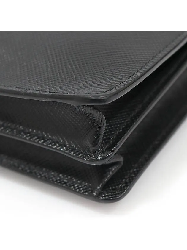 2VF019 Black Saffiano Cuir Silver Lettering Logo Strap Pouch Clutch