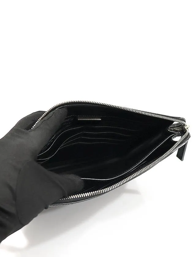 2VF019 Black Saffiano Cuir Silver Lettering Logo Strap Pouch Clutch