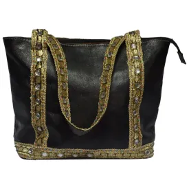 Biyadina Store Handbag Purse - Black - Stylish & Functional Travel Accessory - Premium Calfskin Leather & Kilim - Multiple Compartments