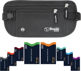 Boxiki Travel Money Belt with RFID Sleeves Set - Secure Travel Pouch and RFID Card Holder to Protect Cash, Credit Cards and Travel Documents for Men and Women
