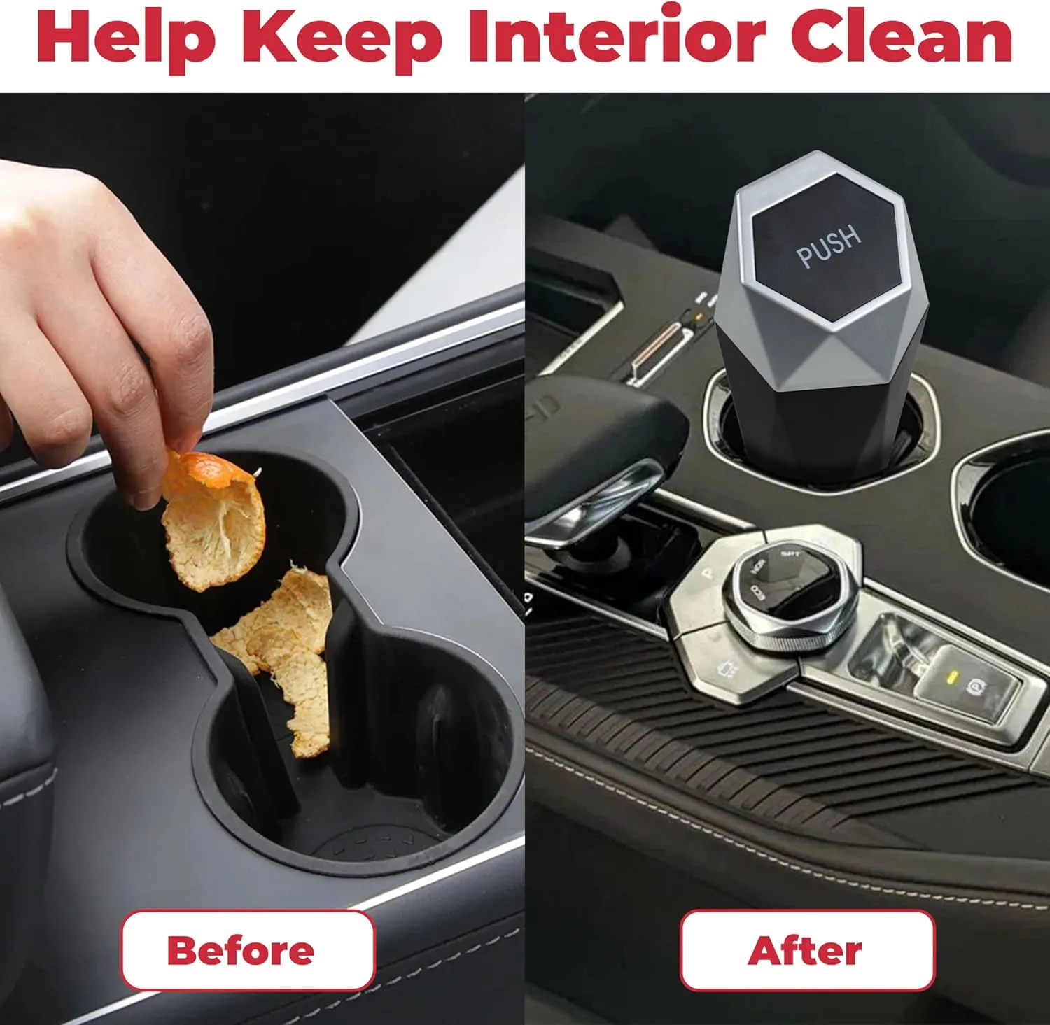 Car Trash Can with Lid, Garbage Bin for Women, Cute Interior Accessories for Seat Cup Holder, Organization Car Must Haves Essentials Mini Trash Can with Garbage Bag
