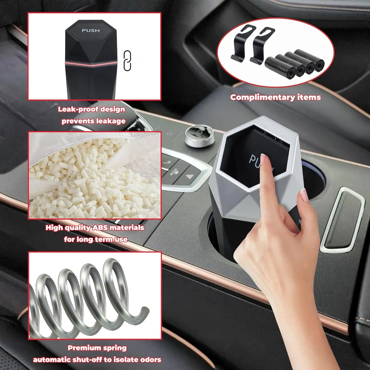 Car Trash Can with Lid, Garbage Bin for Women, Cute Interior Accessories for Seat Cup Holder, Organization Car Must Haves Essentials Mini Trash Can with Garbage Bag