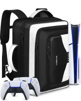 COMECOI Carrying Case for PS5, Travel Backpack for PS 5 Pro, Large Capacity Protective Storage Bag Compatible with Playstation 5 Disk/ Digital Edition Console, Controllers, Cards, Accessories