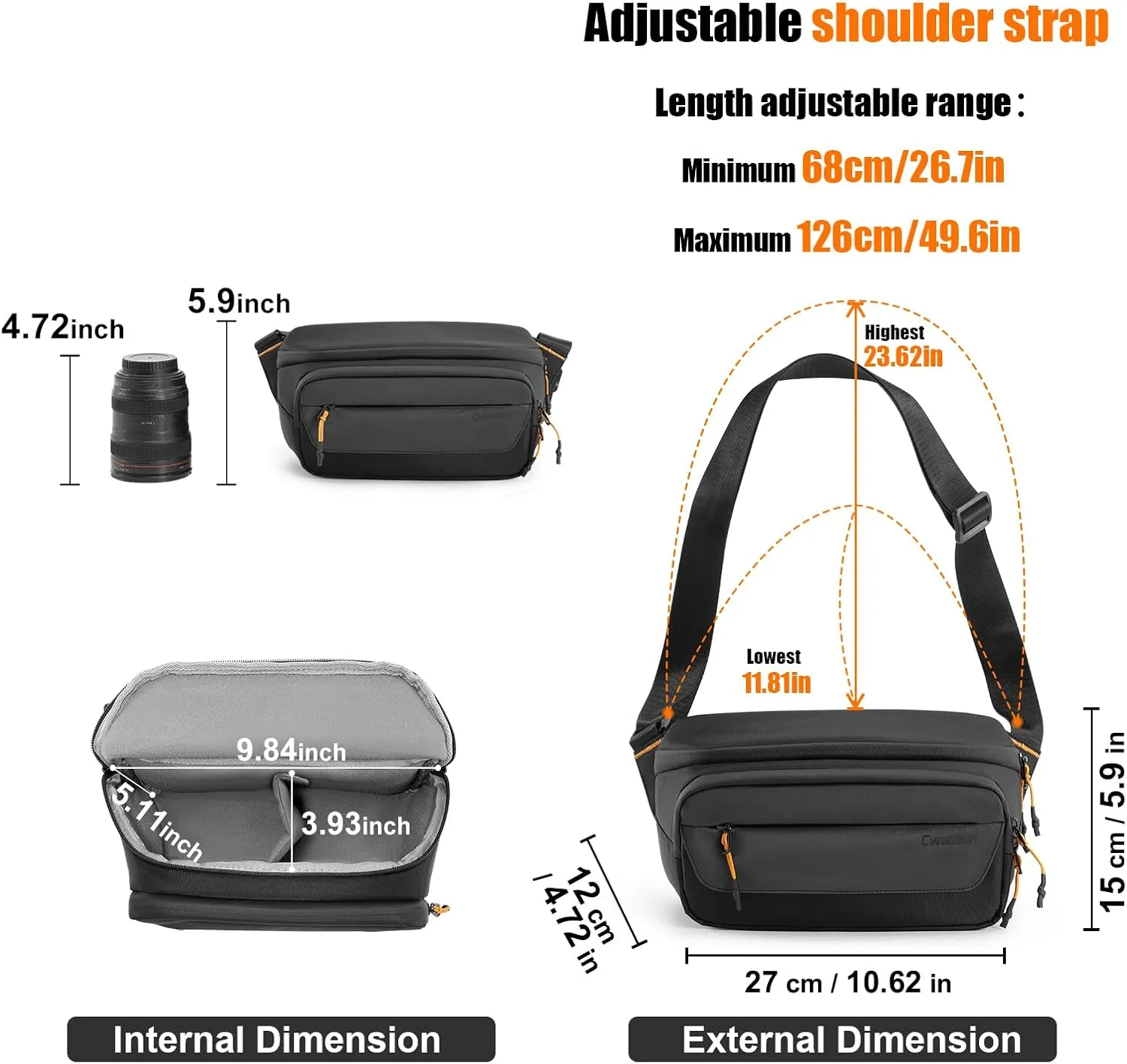 Cwatcun Camera Sling Bag Small, DSLR Compact Camera Shoulder Bag Crossbody, Photography Bag Case Purse for Canon Nikon Sony Fuji DSLR/SLR/Mirrorless Cameras