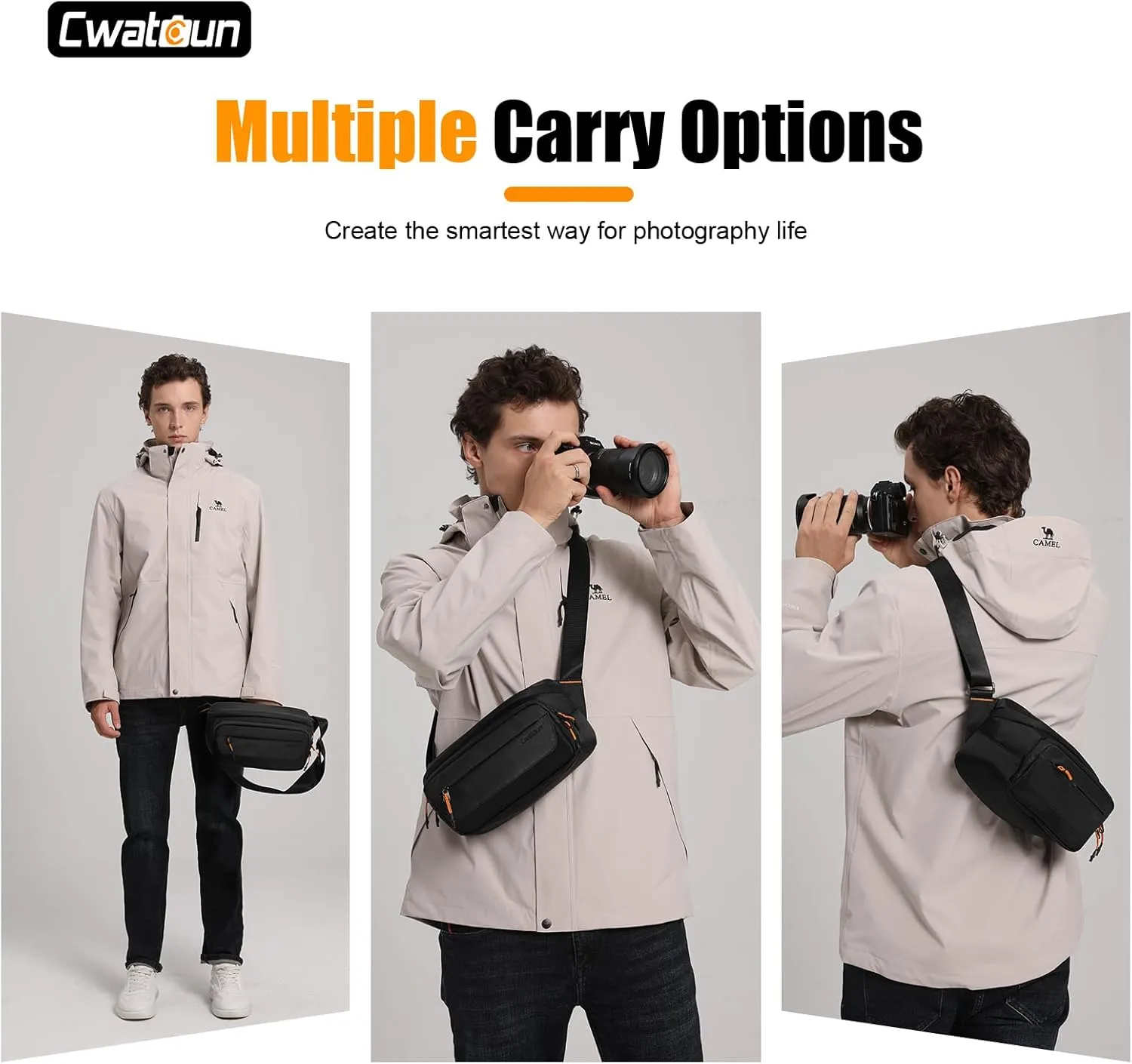 Cwatcun Camera Sling Bag Small, DSLR Compact Camera Shoulder Bag Crossbody, Photography Bag Case Purse for Canon Nikon Sony Fuji DSLR/SLR/Mirrorless Cameras