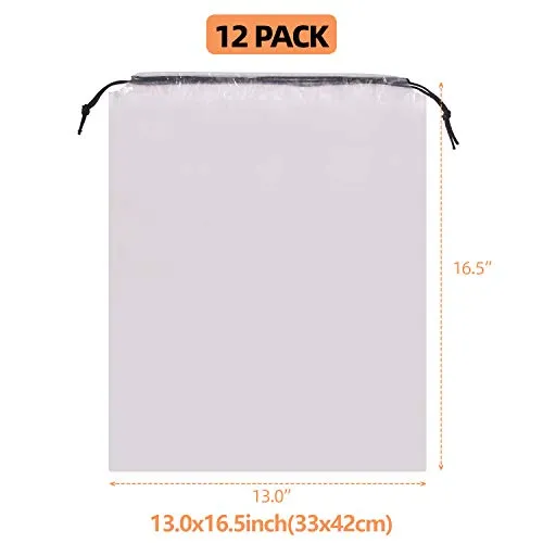 DIOMMELL Set of 12 Transparent Shoe Bags for Travel Large Clear Shoes Storage Organizers Pouch with Rope for Men and Women