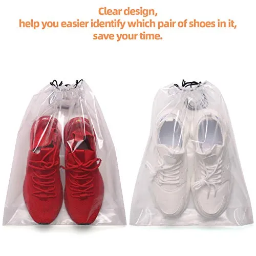 DIOMMELL Set of 12 Transparent Shoe Bags for Travel Large Clear Shoes Storage Organizers Pouch with Rope for Men and Women