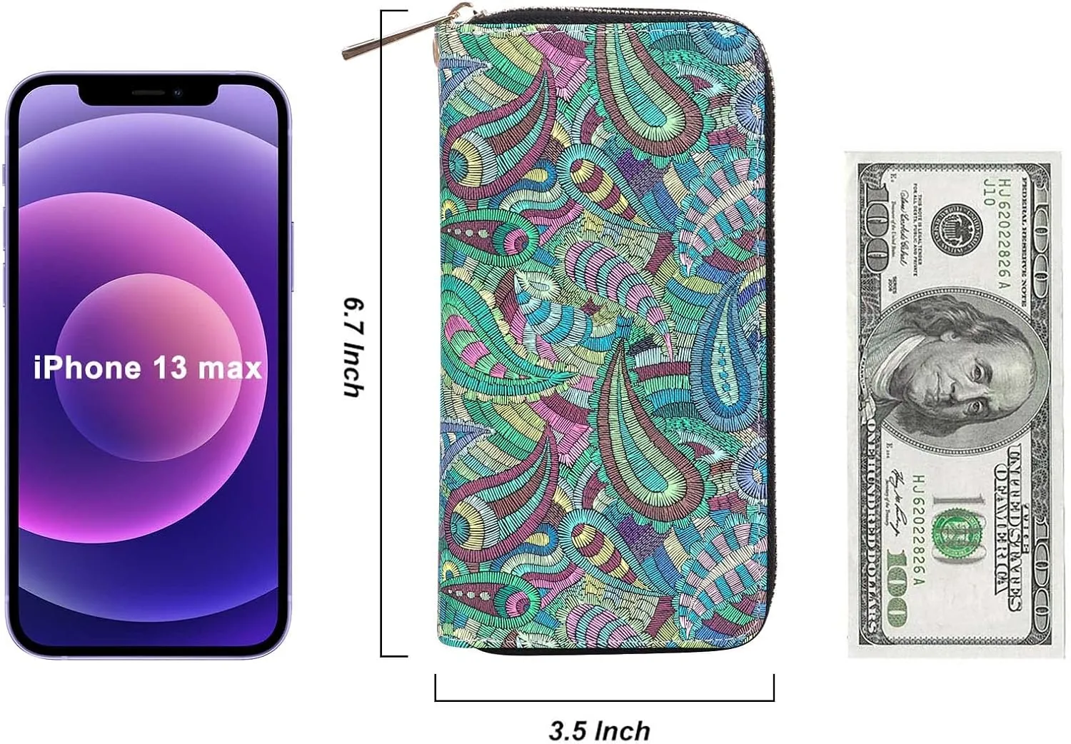 Double Zipper Wallet for Woman Clutch Purse with Cell Phone Holder for Smartphone/Card/Coin/Cash