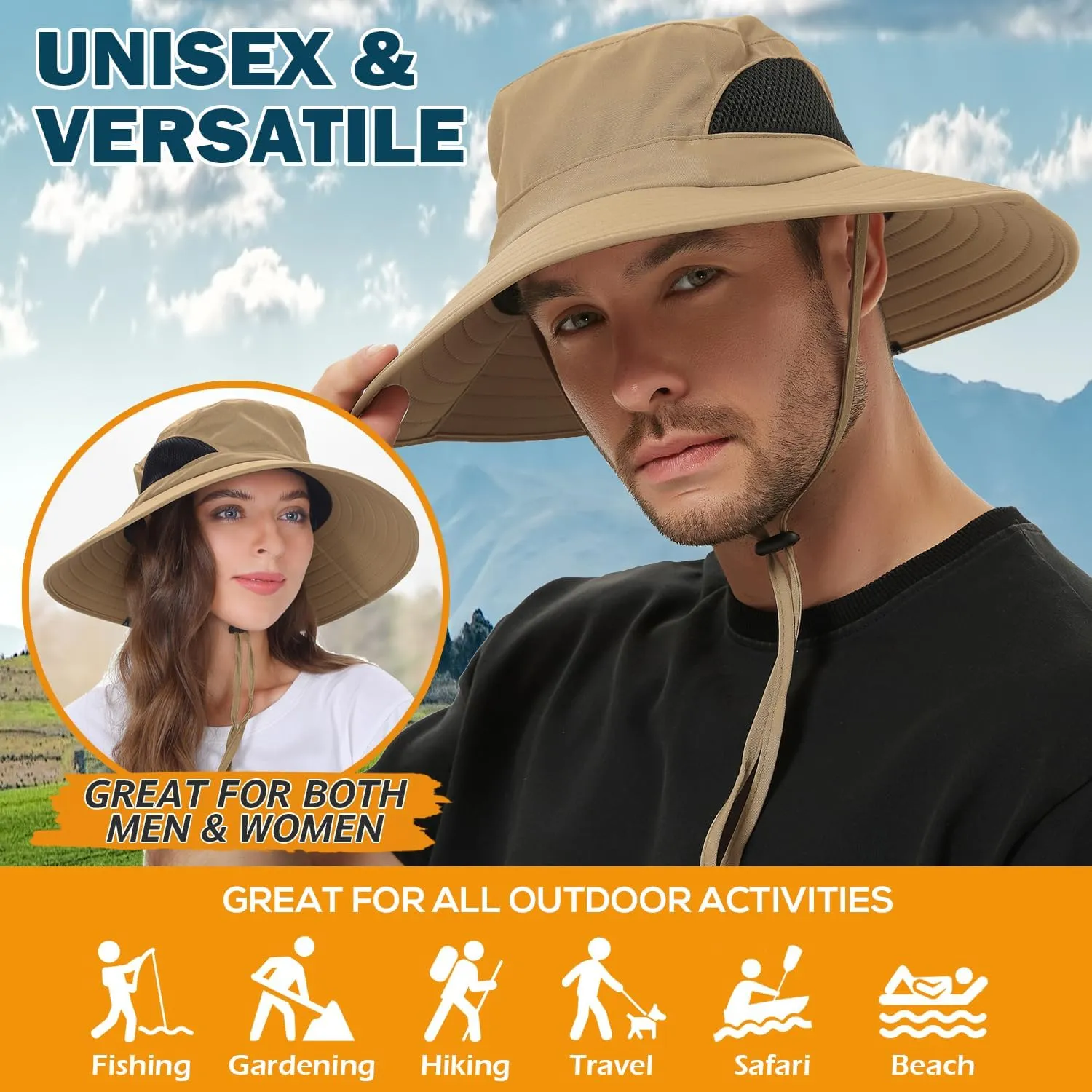 EINSKEY Wide Brim Sun Hat, UPF 50  UV Protection Waterproof Packable Bucket Hat for Men & Women, Fishing Hiking Beach Garden