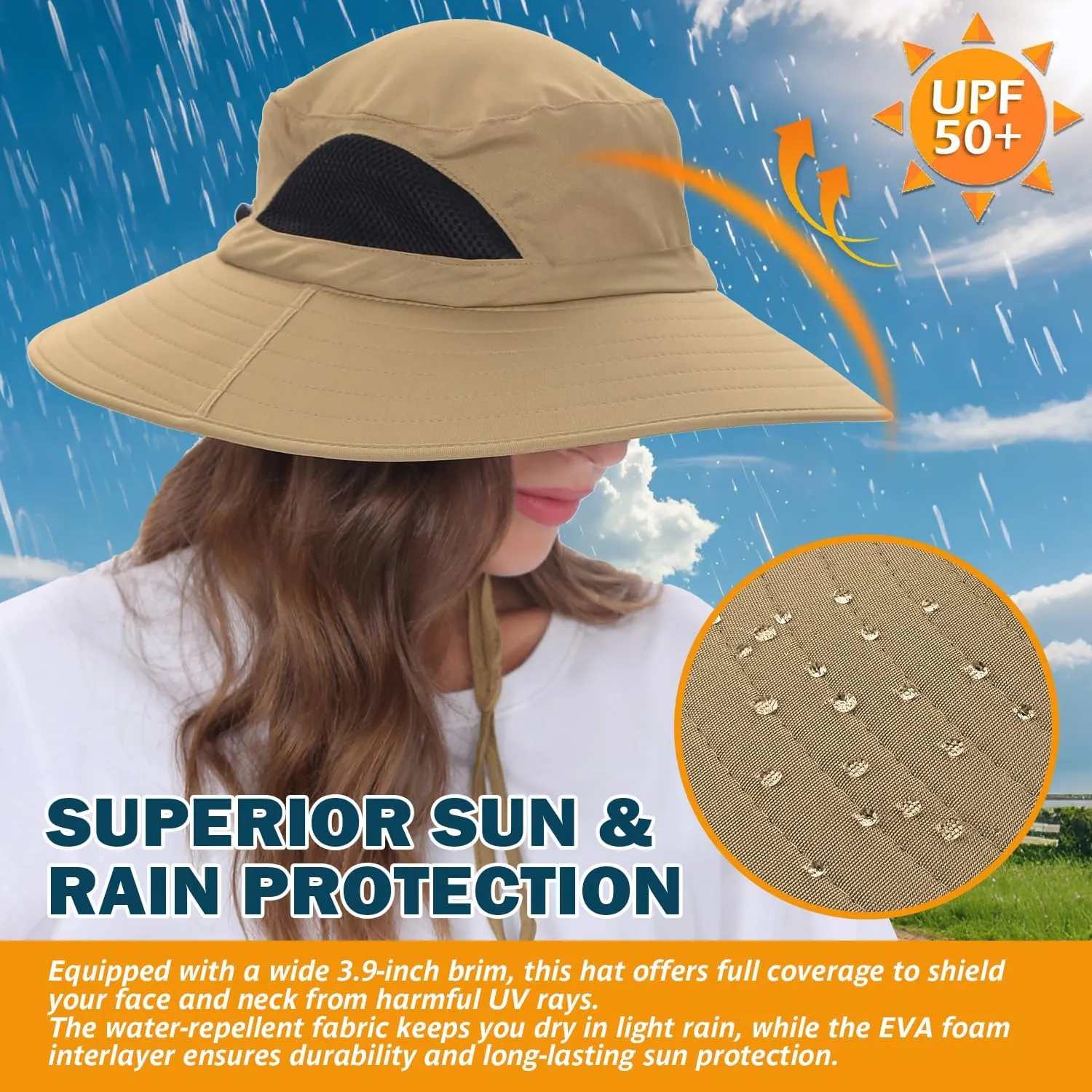 EINSKEY Wide Brim Sun Hat, UPF 50  UV Protection Waterproof Packable Bucket Hat for Men & Women, Fishing Hiking Beach Garden