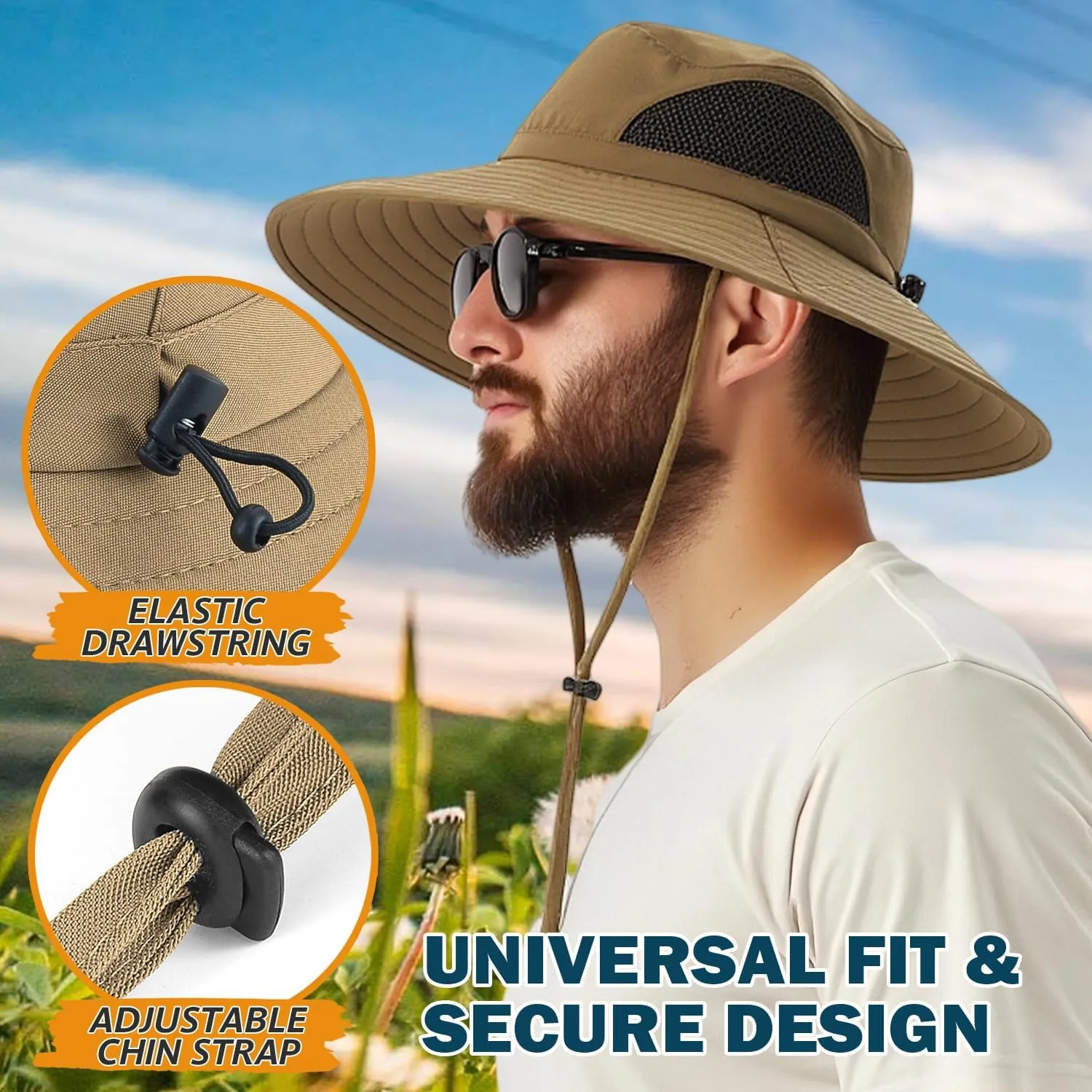 EINSKEY Wide Brim Sun Hat, UPF 50  UV Protection Waterproof Packable Bucket Hat for Men & Women, Fishing Hiking Beach Garden