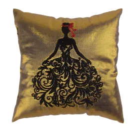 Embroidered Lady on Silk Gold Sachet
