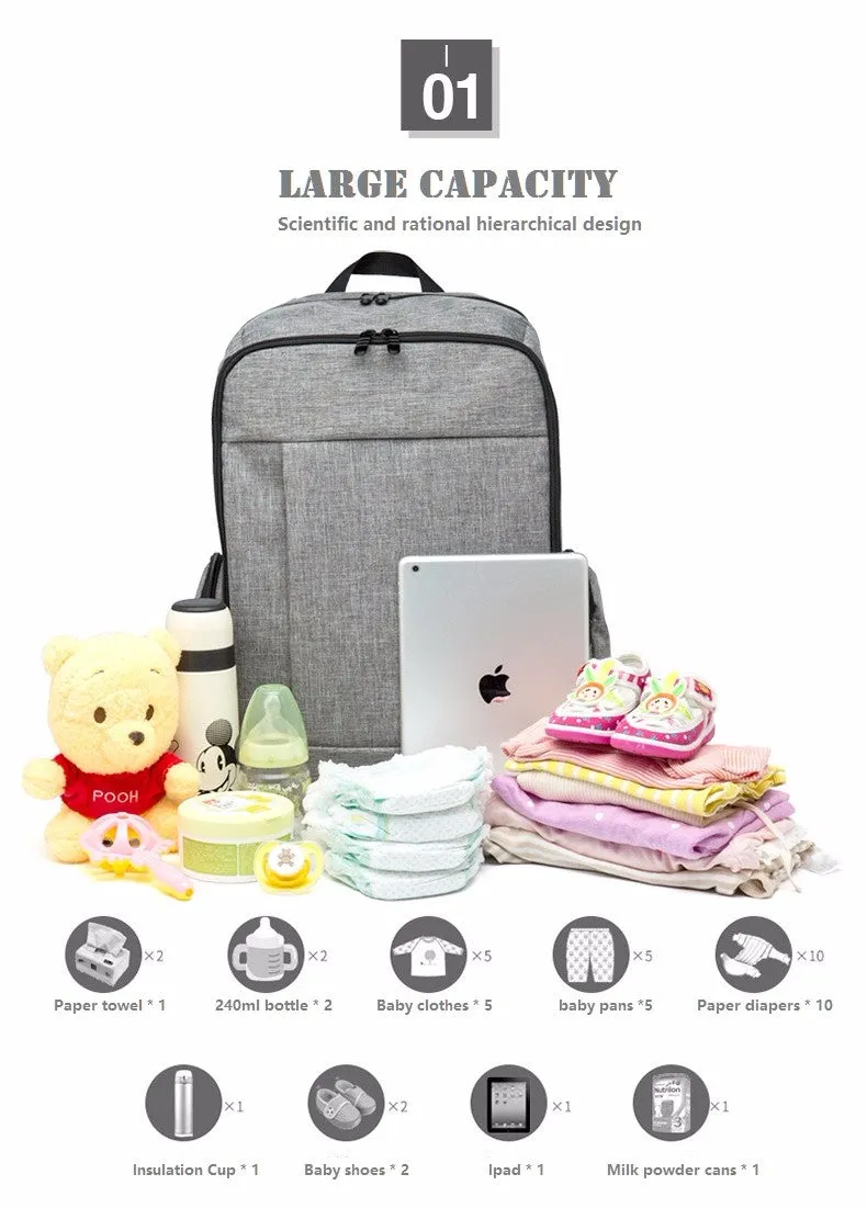 Fashion Large Baby Diaper/Nappy Backpack  - Gray,Blue,Red,Black