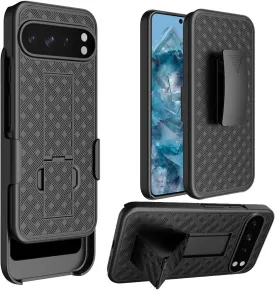for Google Pixel 9 Pro XL 6.8 Inch Holster Case with Belt Clip & Kickstand, 2-in-1Rugged Bumper Cover Full-Body Military Grade Protection (Black)