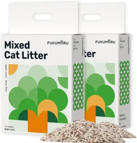 FUKUMARU Tofu Cat Litter, 16lb Fast Clumping & Superior Odor Control, 100% Natural with Bean Dregs & Apple Wood Pellets, Flushable, Dust-Free, Ultra Absorbent, Lightweight, 8lb x 2 Bags