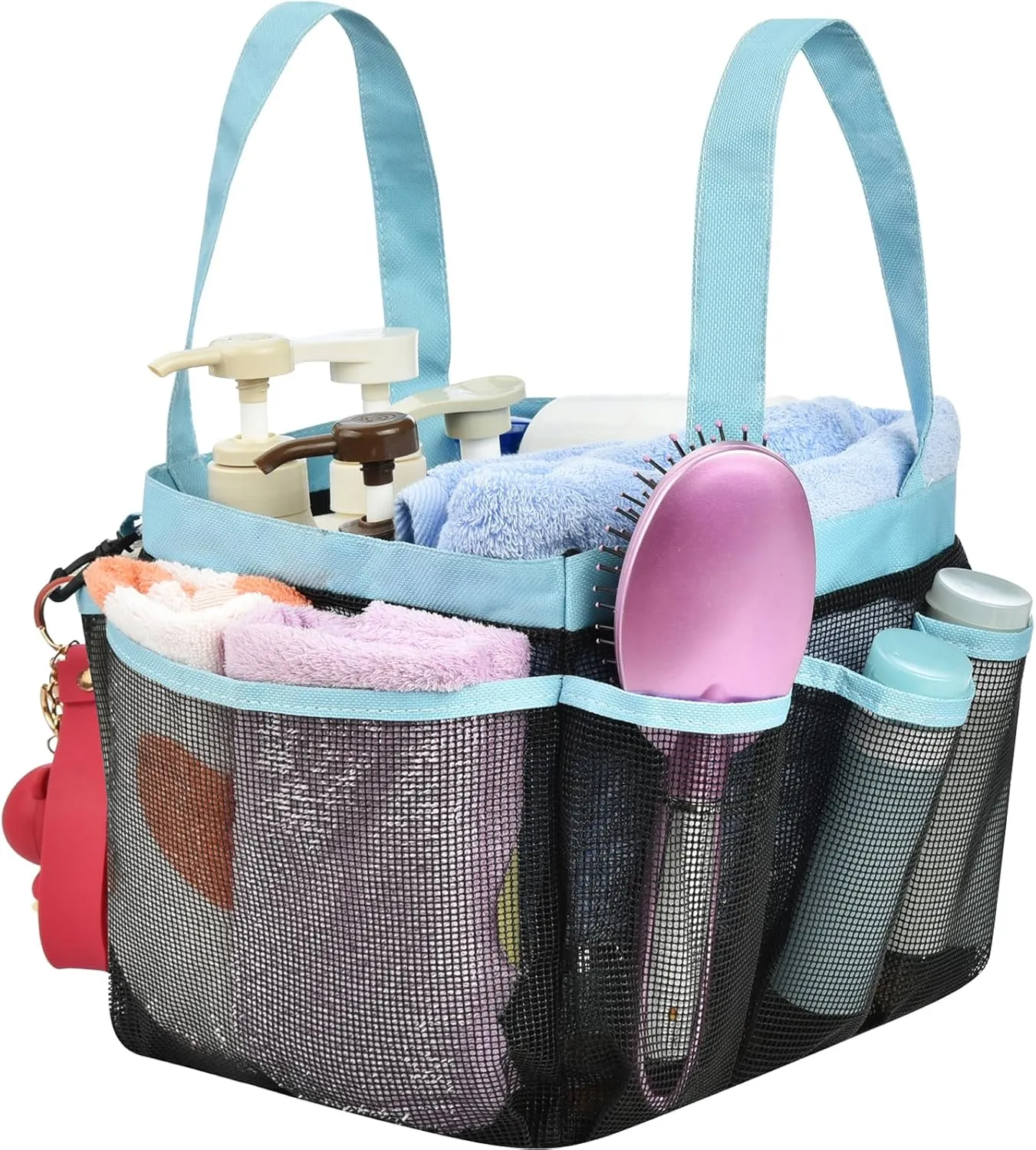 Haundry Mesh Shower Caddy Tote, Large College Dorm Bathroom Organizer with 8 Pockets, Hanging Portable Tote Bag for College Dorm Room Essentials, Beach, Swimming, Gym, Camping