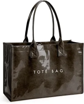 KALIDI PVC Tote Bag Womens Kraft Paper Work Handbags Purses with Top Handle