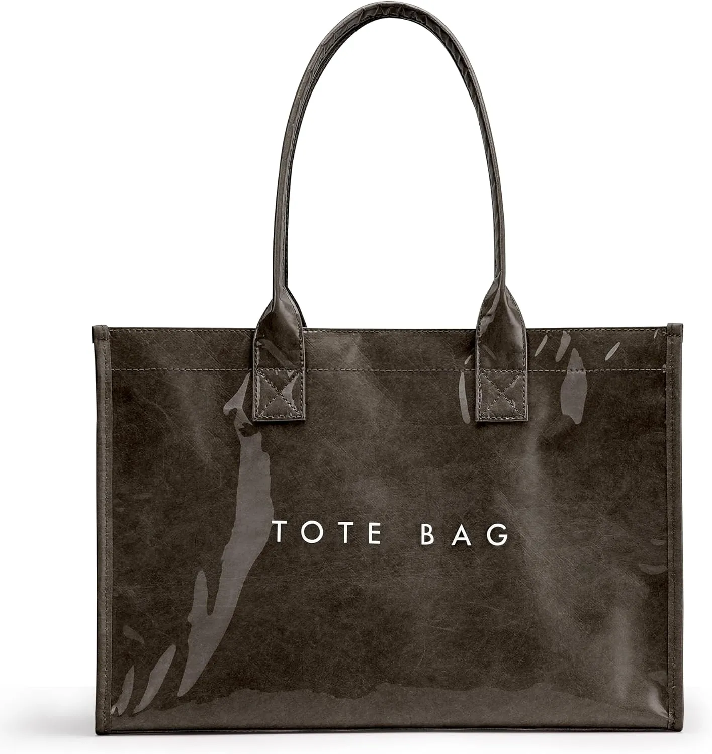 KALIDI PVC Tote Bag Womens Kraft Paper Work Handbags Purses with Top Handle