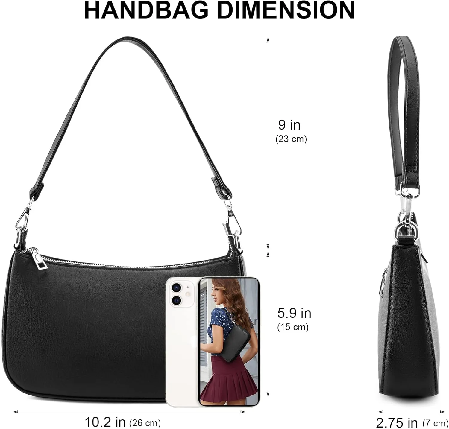 NIUEIMEE ZHOU Small Shoulder bag with 2 Removable Straps Cross Body Clutch Purse Handbag for Women