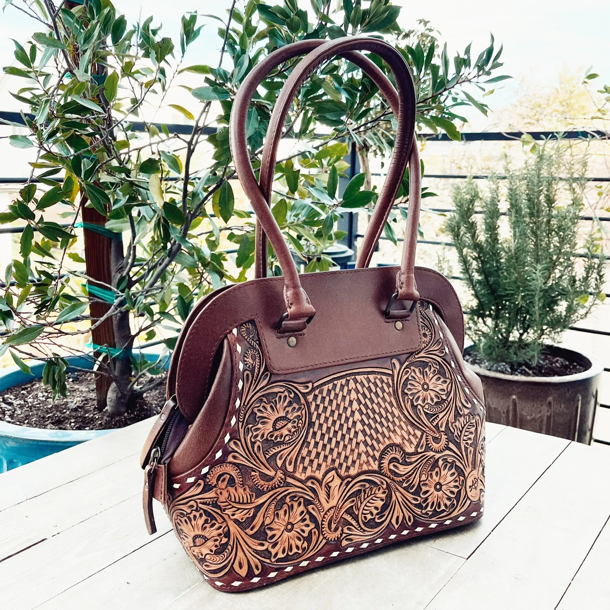 Ruby Valley Hand Tooled Leather Shoulder Bag