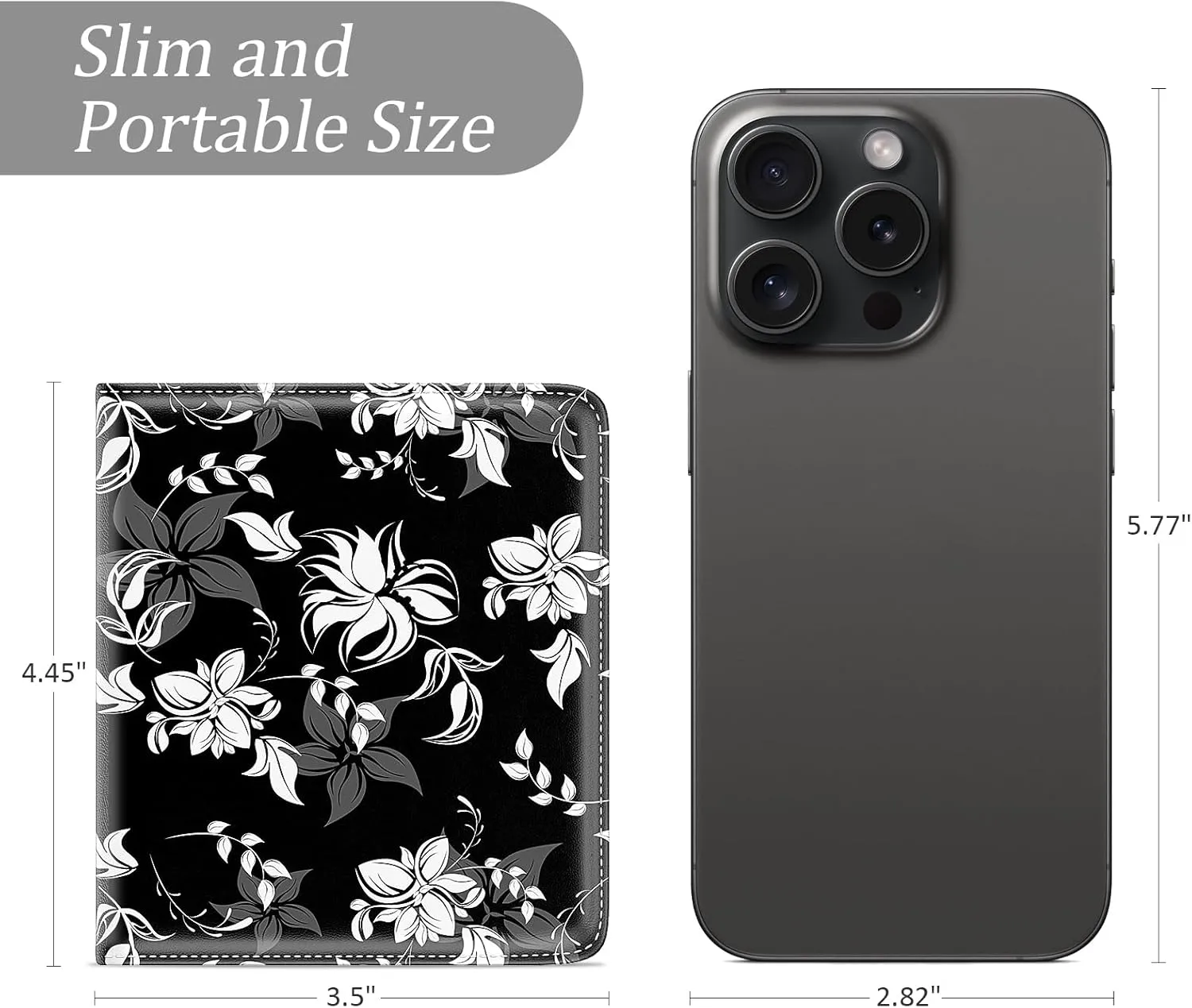 Small Wallet Women, Cute Flower Theme RFID Blocking Credit Card Holder for Women, Leather Billfold Slim Card Holder Wallets for Travel, Thin Bifold Pocket Mini Purse with ID Window, Black