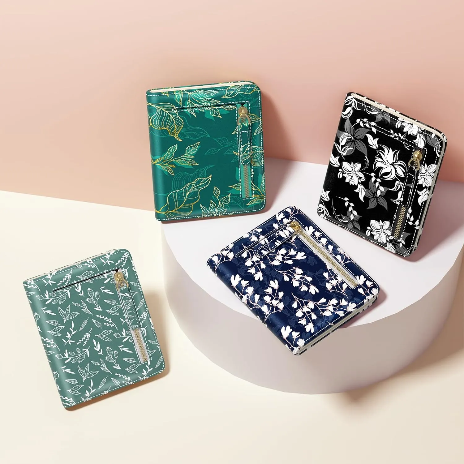 Small Wallet Women, Cute Flower Theme RFID Blocking Credit Card Holder for Women, Leather Billfold Slim Card Holder Wallets for Travel, Thin Bifold Pocket Mini Purse with ID Window, Black