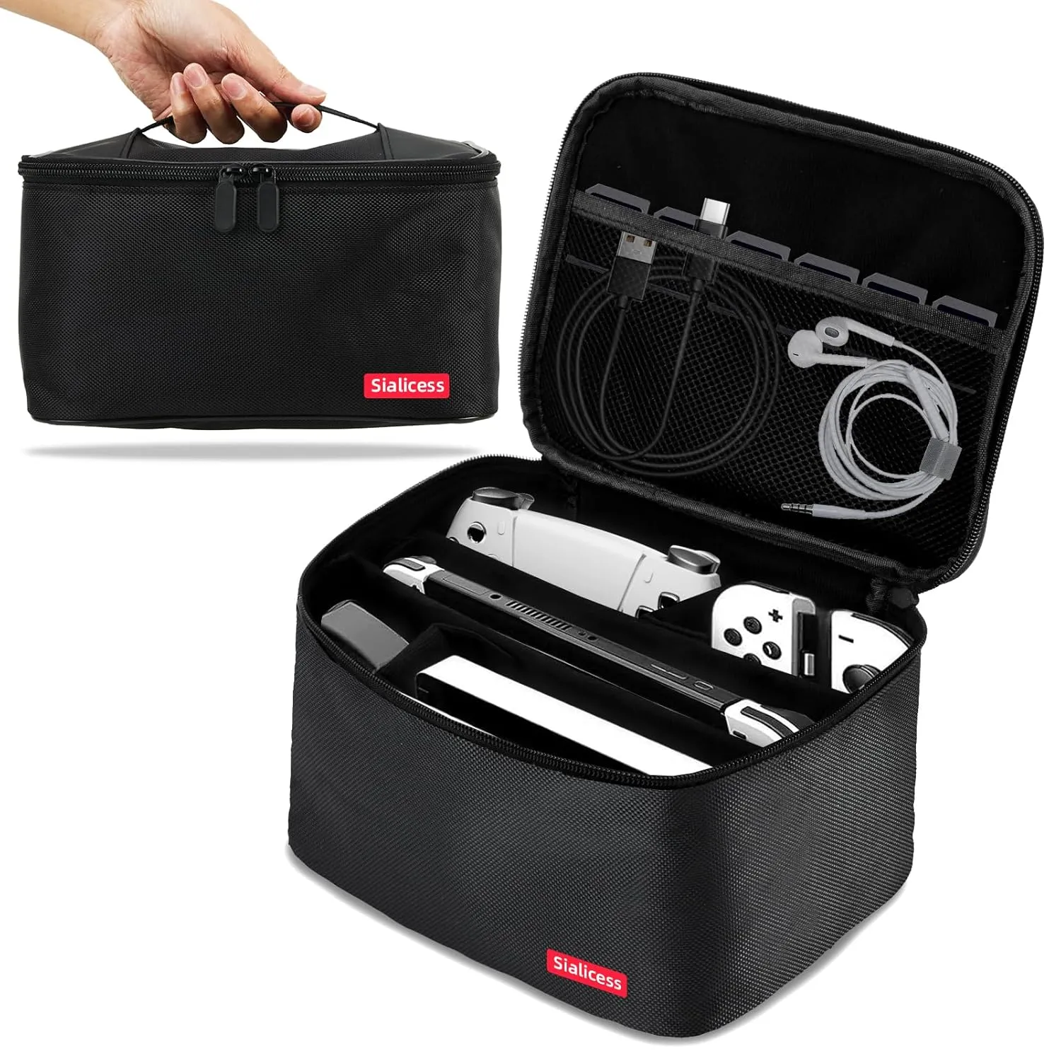 Switch Case for Switch/Lite/OLED, Portable Soft Shell Waterproof Protective Storage Travel Carrying Case Messenger Bag Oxford for NS SD Console Dock JoyCons Accessories (Atmospheric pure black)