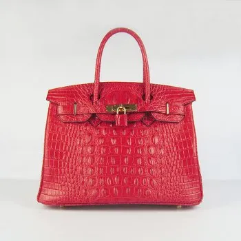 Trendy Inspired Hermes Birkin 30cm Crocodile Head Vein Handbags Red Golden