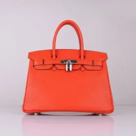 Trendy Inspired Hermes Birkin 30cm Togo Leather Handbags Bright Orange Silver