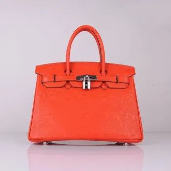 Trendy Inspired Hermes Birkin 30cm Togo Leather Handbags Bright Orange Silver