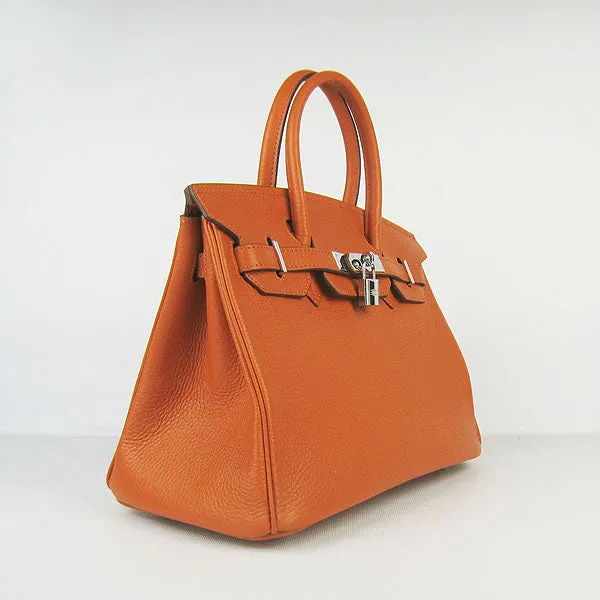 Trendy Inspired Hermes Birkin 30cm Togo Leather Handbags Orange Silver