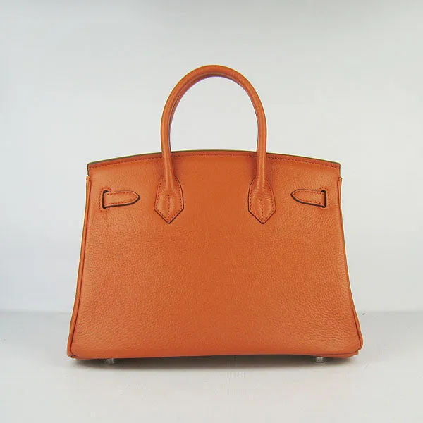 Trendy Inspired Hermes Birkin 30cm Togo Leather Handbags Orange Silver