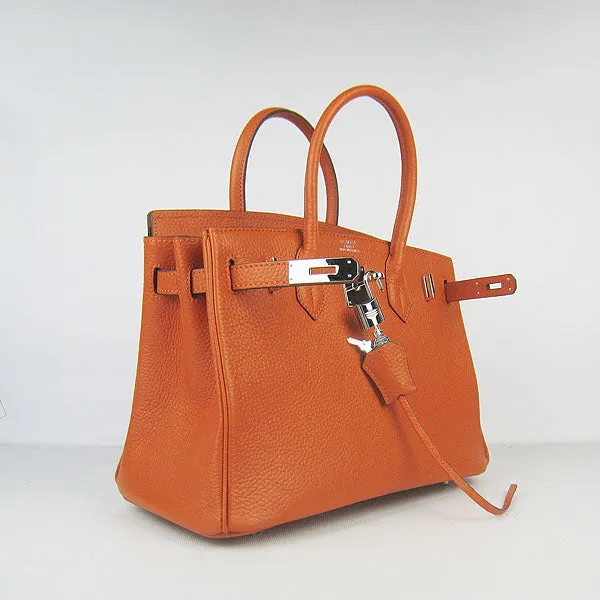 Trendy Inspired Hermes Birkin 30cm Togo Leather Handbags Orange Silver