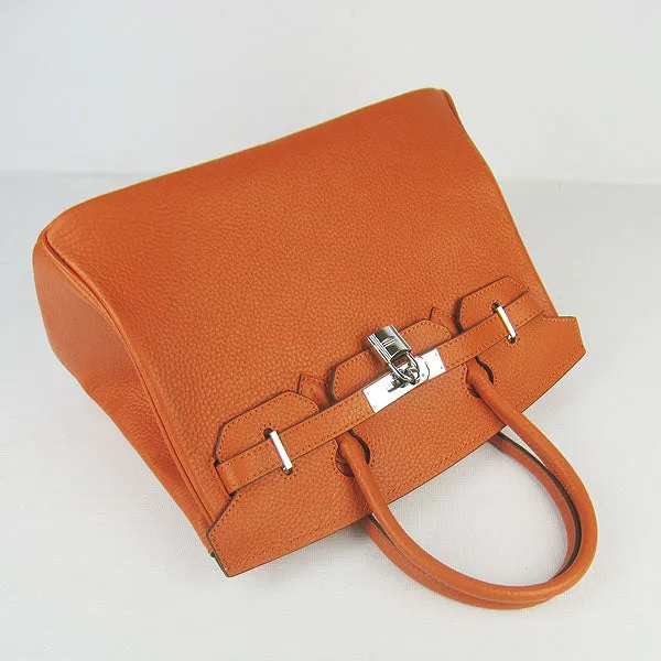 Trendy Inspired Hermes Birkin 30cm Togo Leather Handbags Orange Silver