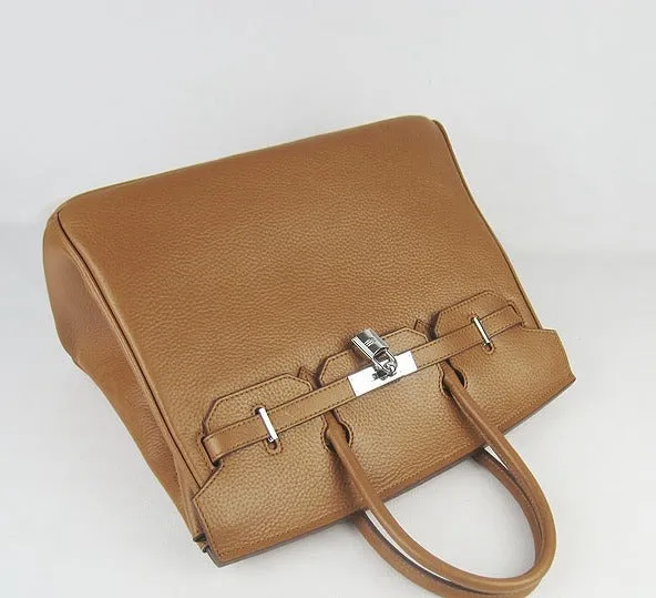 Trendy Inspired Hermes Birkin 35cm Togo Leather Handbags Light Coffee Silver