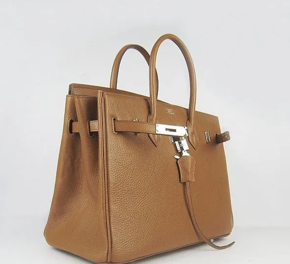 Trendy Inspired Hermes Birkin 35cm Togo Leather Handbags Light Coffee Silver
