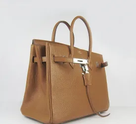 Trendy Inspired Hermes Birkin 35cm Togo Leather Handbags Light Coffee Silver