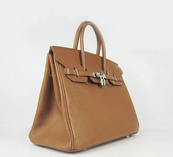 Trendy Inspired Hermes Birkin 35cm Togo Leather Handbags Light Coffee Silver