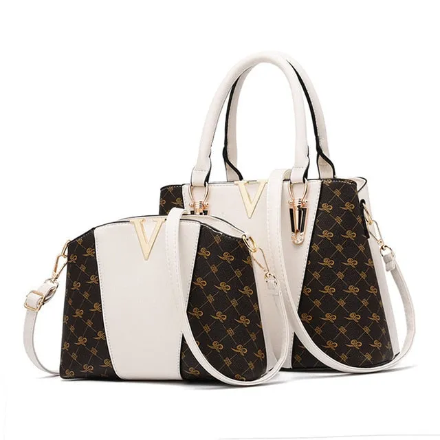 V Leather Hand Bag
