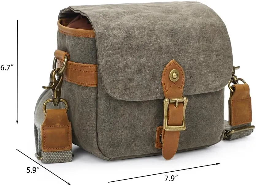 Vintage Canvas DSLR/SLR Camera Bag - Thick Protective Case for Camera and Lens - Water Resistant - Sling Shoulder Bag for Photography, Hiking, Shooting, and Traveling(Army Green)