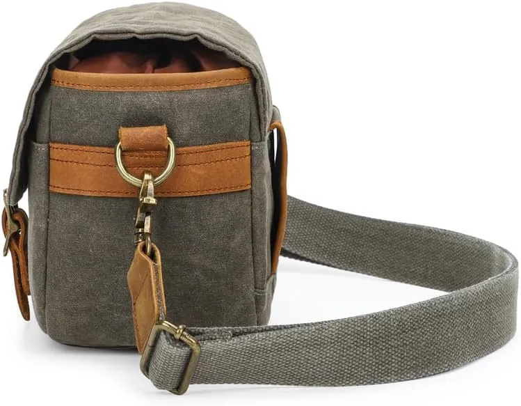 Vintage Canvas DSLR/SLR Camera Bag - Thick Protective Case for Camera and Lens - Water Resistant - Sling Shoulder Bag for Photography, Hiking, Shooting, and Traveling(Army Green)