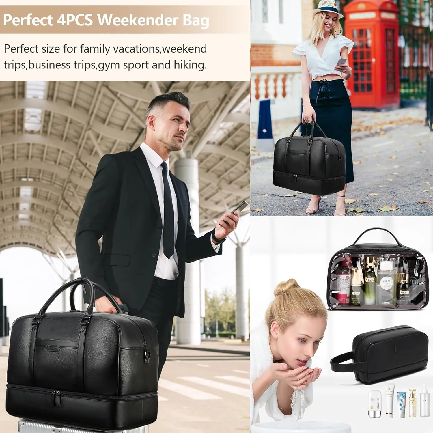Wogarl Weekender Bag for Women Men Large Overnight Bag Travel Duffel Bag with Shoe Compartment Toiletry Satchel Bag Carry On Bag Fit 21" Laptop