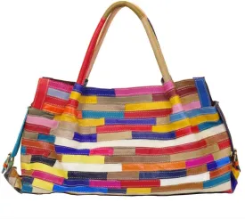Womens Multicolor Boston Bag Genuine Leather Colorful Large Tote Handbag Purse