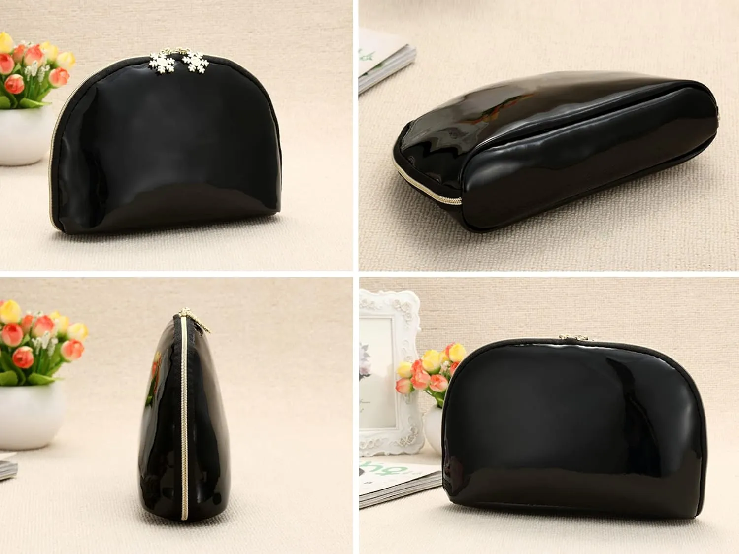 ZLMBAGUS Fashion Cosmetic Bag Patent Leather Makeup Pouch Wristlet Zipper Makeup Case Holder Coin Purse Clutch