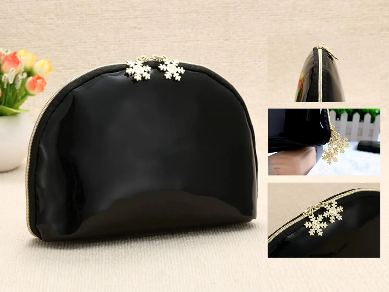 ZLMBAGUS Fashion Cosmetic Bag Patent Leather Makeup Pouch Wristlet Zipper Makeup Case Holder Coin Purse Clutch