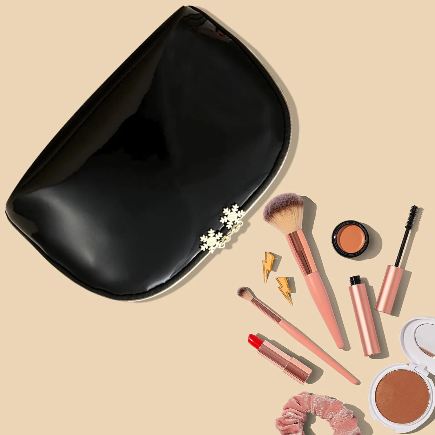ZLMBAGUS Fashion Cosmetic Bag Patent Leather Makeup Pouch Wristlet Zipper Makeup Case Holder Coin Purse Clutch